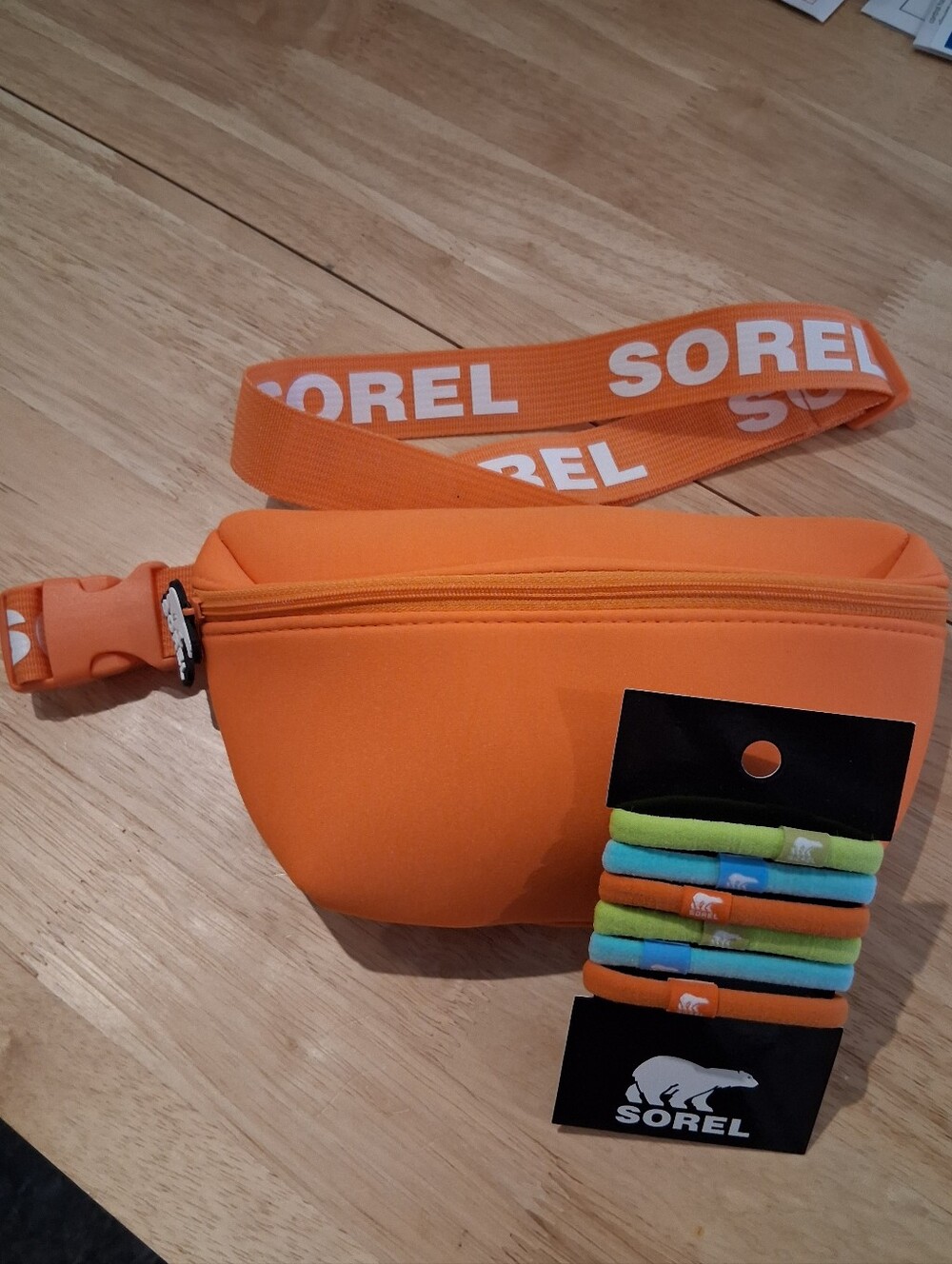 NEW Sorel Orange Belt Bag + 6 Hair Ties Set